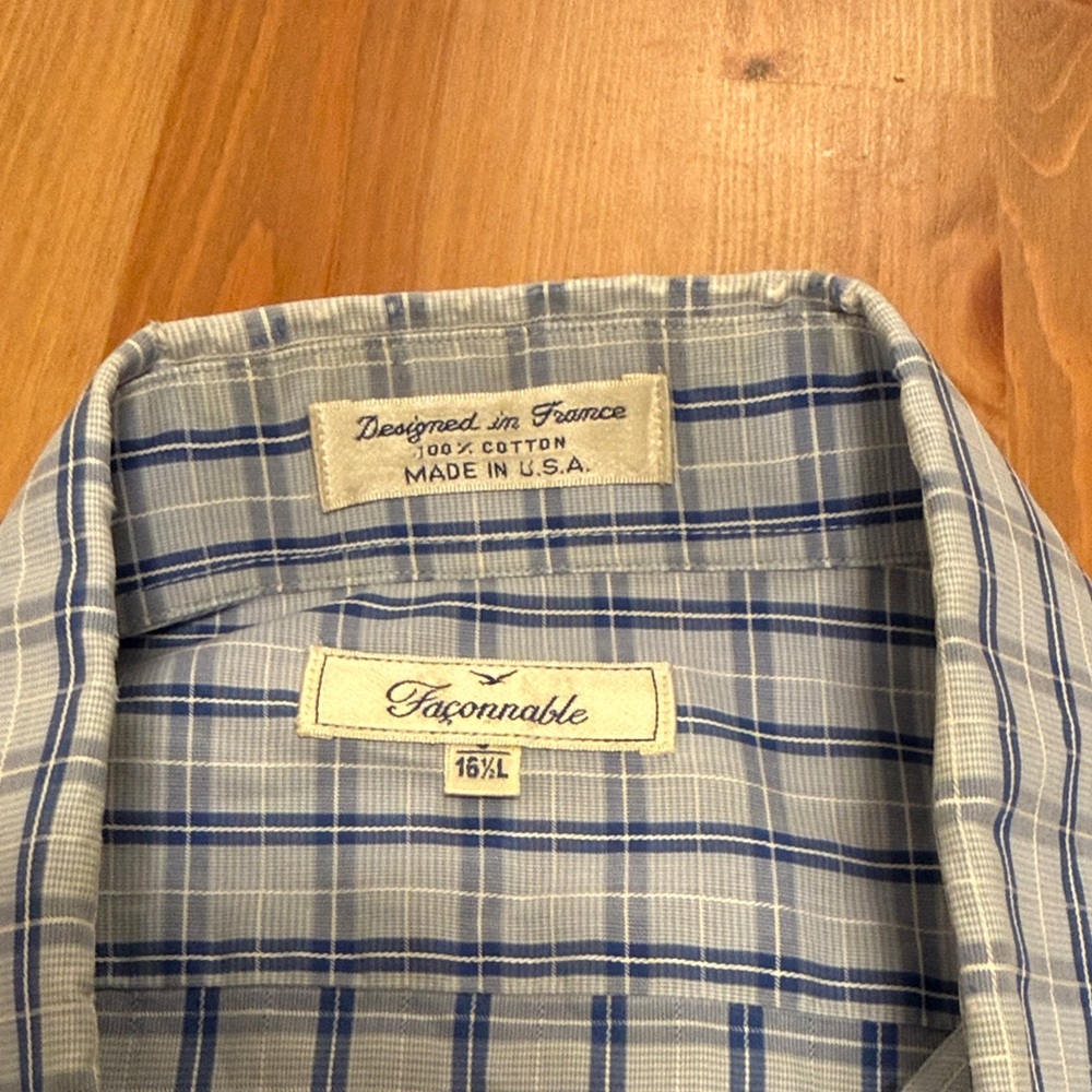 Faconnable Plaid Blue Button Down - image 2